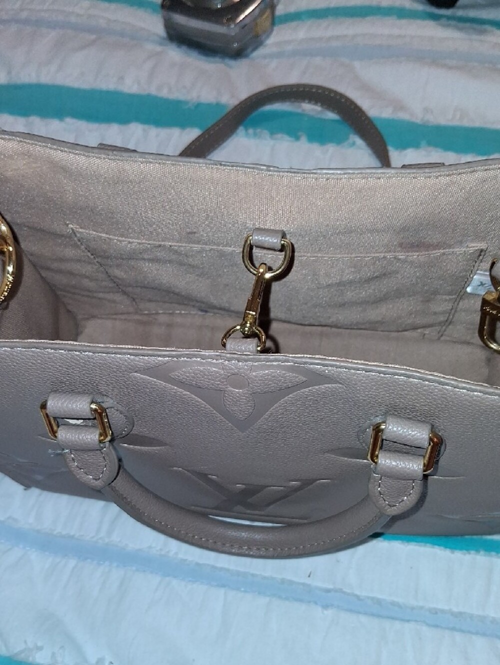 Taupe Embossed Monogram Purse with Gold Hardware . Sold As Is. DO NOT BUNDLE. - Picture 10 of 15